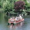 A swan boat in the garden of Boston Commons