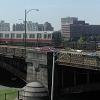 Closeup of a T Red Line train