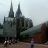We approach the Cologne Cathedral, seen here from the park along the Rhine