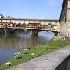 The Pont Vecchio -- Florence's famous two story bridge across the Arno River. - The lower level is lined with businesses.  The upper level was used as the - 