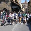 There was lots of foot and bicycle traffic on the bridge.