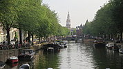 Amsterdam canal with Neiuw Markt at the end