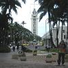 April 5 - Today we took the bus into downtown Honolulu. - We now approach Aloha Tower, once the tallest building in Hawaii. -  It's at the docks where ships used to arrive from the mainland - back before people flew in and arrived at the airport..