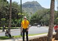 Larry at Waikiki Beach with Diamond Head crater behind him.