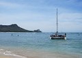 A group heads out for a ride on a Catamaran.