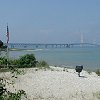 On the morning of our first day traveling with John and John - we come to the Mackinac Bridge which - connects the two peninsulas of Michigan.