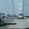 Crossing the Mackinac Bridge going north. - (They pronounce it Mackinaw, by the way.)