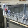 Just before the boat came, people had been walking across the lock.