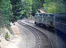 A view of the cars and engines in front of us on our train.