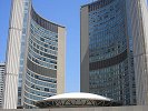 We stayed with Paul and Wayne who took us on a tour of Toronto. - This is the Toronto City Hall complex.