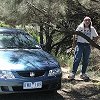 Bill next to our Holden rental car. - Note how the greenery looks a lot like California.