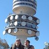 We pose by the tower before going up to the observation deck