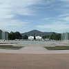 View of the old Parliament Building - from the new Parliament Building - looking toward the National War Memorial. - Note the Christmas tree.