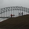 It was a gloomy day in Sydney. - That's Larry in the red raincoat in the distance.