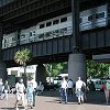 Back in the city - the trains and roadway are elevated