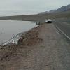 Traveling south of Badwater, we continue to drive along the lake. - Normally there is no lake here and today we saw people kayaking in it!