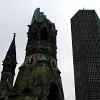 A close up of the Kaiser Wilhelm Memorial Church.