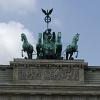 A close up of The Quadriga with the victory goddess atop the Brandenburg Gate.