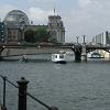 Looking down the River Spree with the Reichstag (Parliament) Building in the distance.
