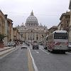 The view of Saint Peter's Basilica from two blocks east on Via Conciliazione