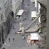 A view from the roof showing the pedestrian plaza - below and some of the figurines on the church.