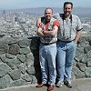Robert Smith and Lloyd Osborn - at Twin Peaks observation point - downtown San Francisco and Bay Bridge in background