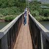 The swinging foot bridge across the Hanapepe River in the town of Hanapepe.