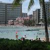 The famous 'Pink Palace', the Royal Hawaiian Hotel, as seen from Kuhio Beach Park