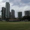 Apartment buildings in Waikiki and Jefferson Elementary School - as seen from Kapahulu Avenue and Ala Wai Boulevard.