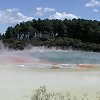 Here you see steam rising from hot pools