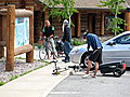 Bill talks to a couple of bicycle riders from Arizona who are on a two month ride through the Northwest.