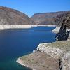 We crossed Hoover Dam and parked on the Arizona side. - This is looking north up the Colorado River from the Arizona bank.