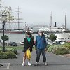 Sue and Bill at Aquatic Park - Hyde Street Pier's ships are in the background